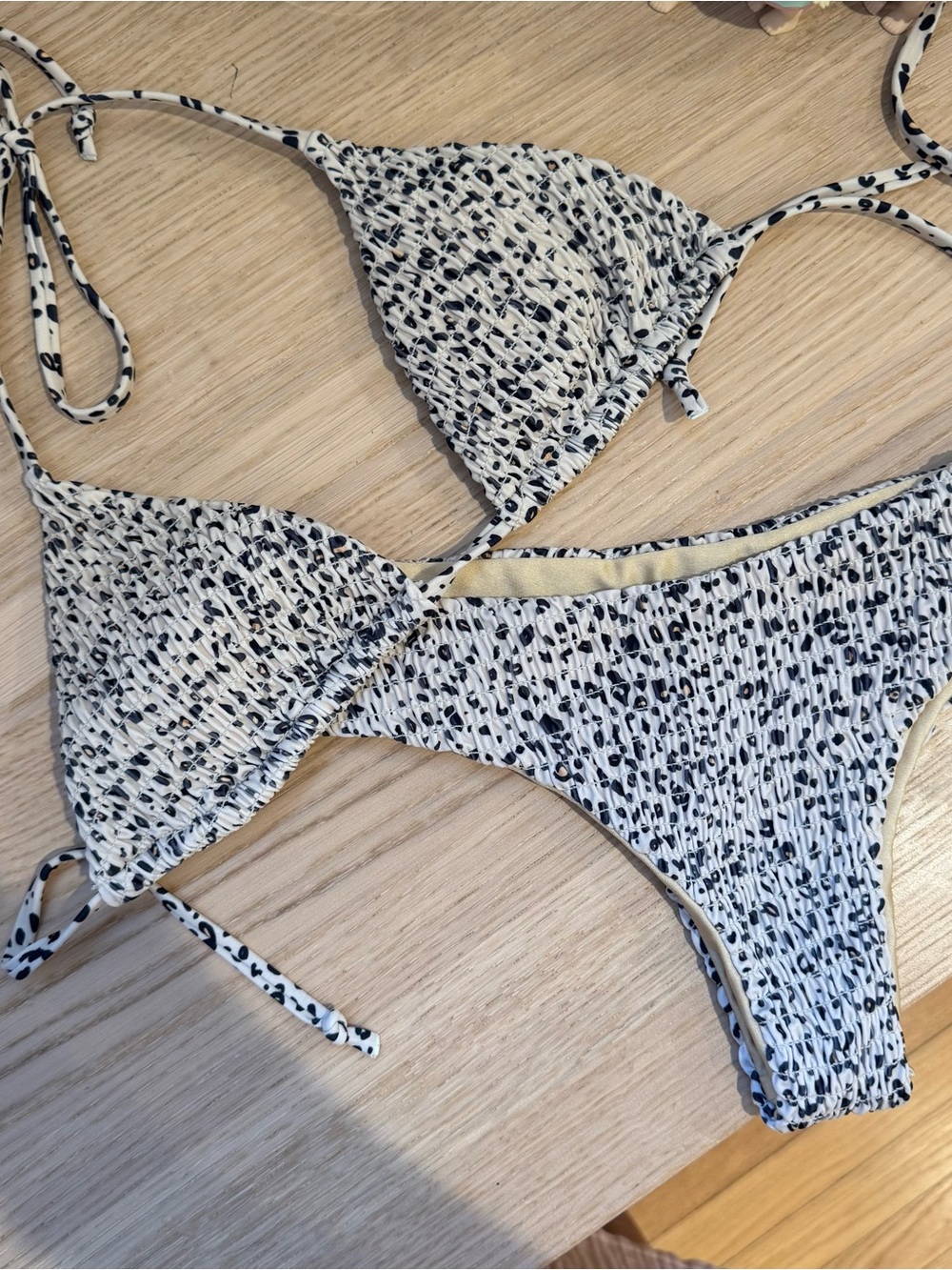 Black Bough Smocked Cheetah Bikini